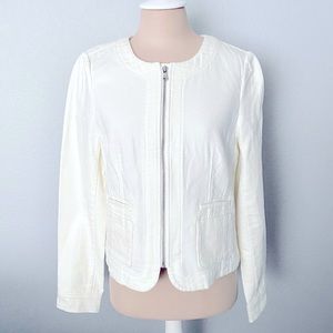LOFT White Crewneck Cotton Zip Jacket Size 6 NWT